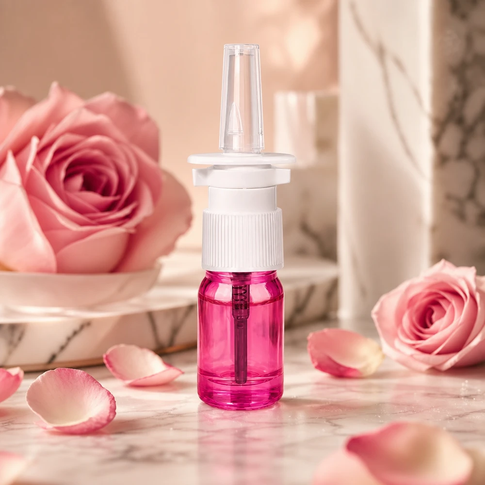 5 ml næsesprayflaske hvid/transparent standard PurpleLine UT18/5 Praktisk 5 ml sprayflaske i elegant violet med præcist spraysystem til nasal anvendelse