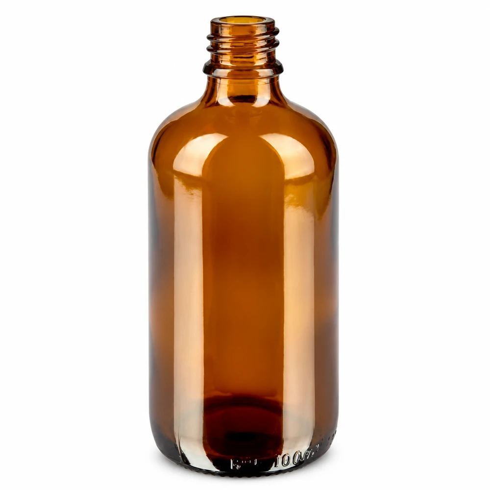 100 ml pipetteflaske hvid/rød OV BrownLine UT18/100 Ravfarvet 100 ml glasflaske med skruegevind UT18 til farmaceutiske anvendelser