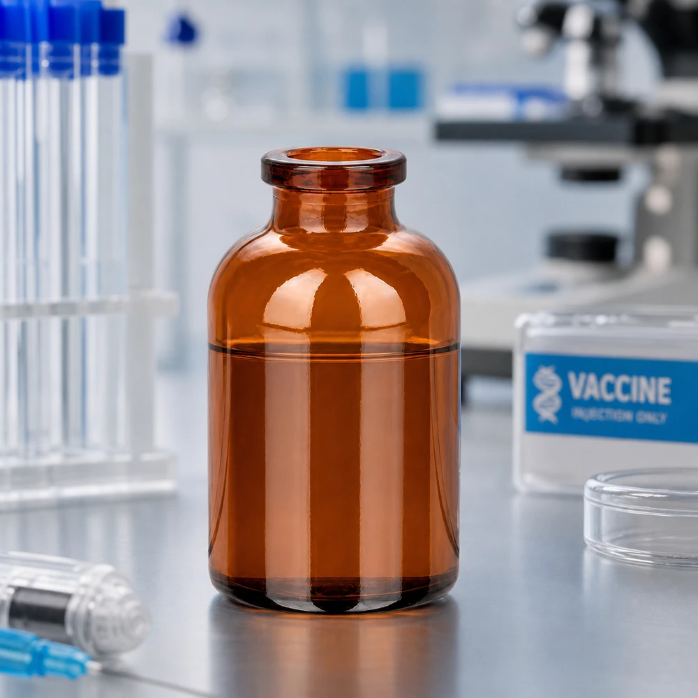 Injektionsflaske af ravfarvet glas 30 ml Apotheken-Injektionsflasche Braunglas 30ml hydrolysebeständig Typ I für Pharmazeutika