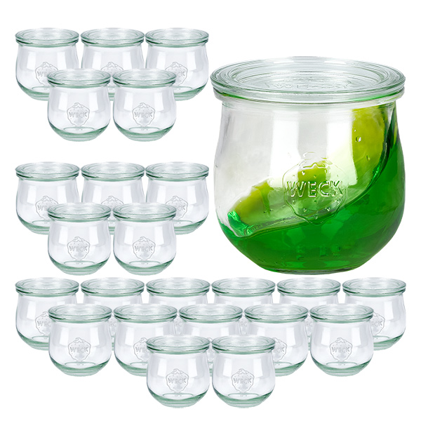 Sæt med 24 Weck-krukker 370 ml tulipankrukke med 24 glaslåg Sæt med 24 Weck-krukker 370 ml tulipankrukke med 24 glaslåg