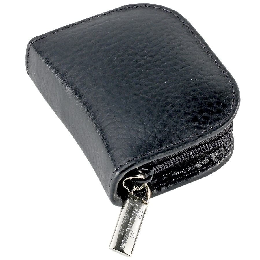 Sort læderetui til 10 krukker ø 8-10 mm FloraCura. Med fint inderfor, 10 elastiske løkker og praktisk lynlås.