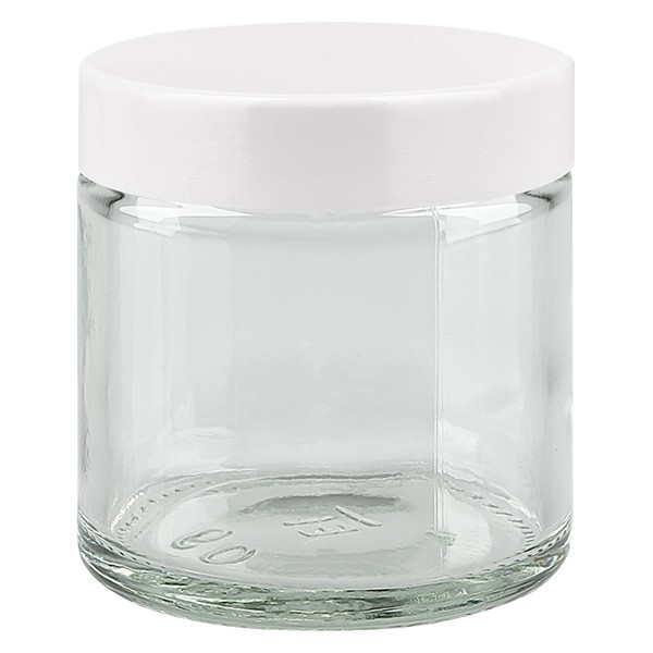 60 ml glaskrukke klar, med hvidt bakelitlåg ApoGlas. Farmaceutisk kvalitet fra EU-produktion. Fødevaresikker. Elegant præsentation af indholdet. 60 ml glaskrukke klar, med hvidt bakelitlåg ApoGlas. Farmaceutisk kvalitet fra EU-produktion. Fødevaresikker. Elegant præsentation af indholdet.