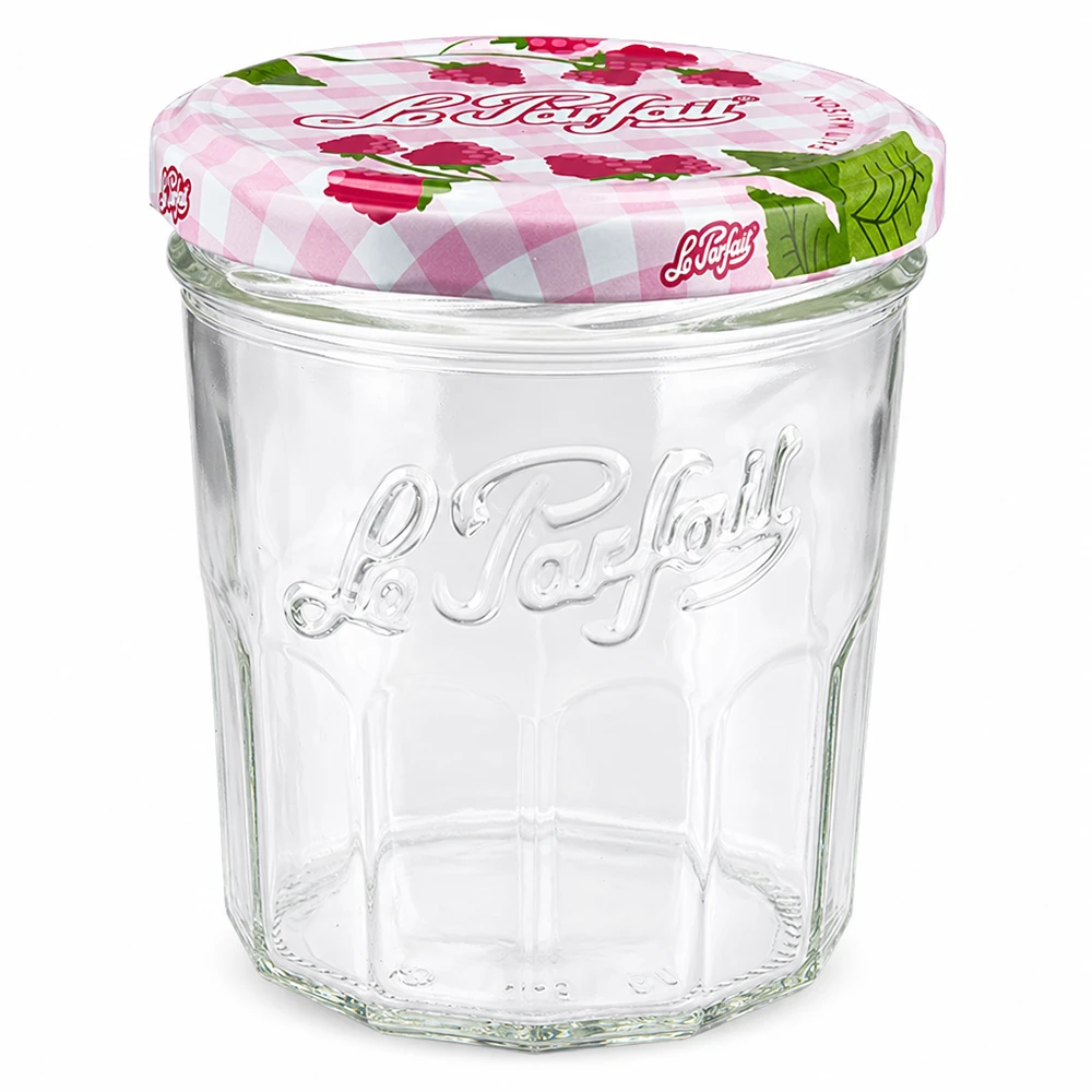 Le Parfait® Jam 324 ml Ø82 mm syltetøjsglas Tomt 324 ml Le Parfait-glas med skruelåg i hindbærdesign til syltetøj og konserves