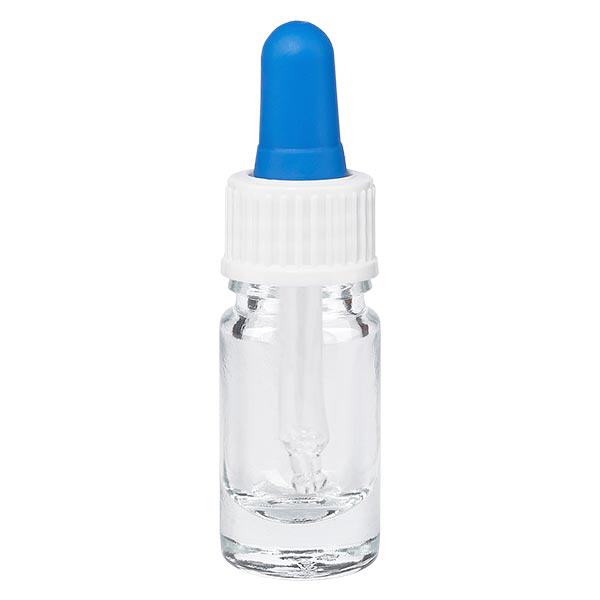 Apoteksflaske klar 5ml pipette hvid/blå pc Apoteksflaske klar 5ml pipette hvid/blå pc