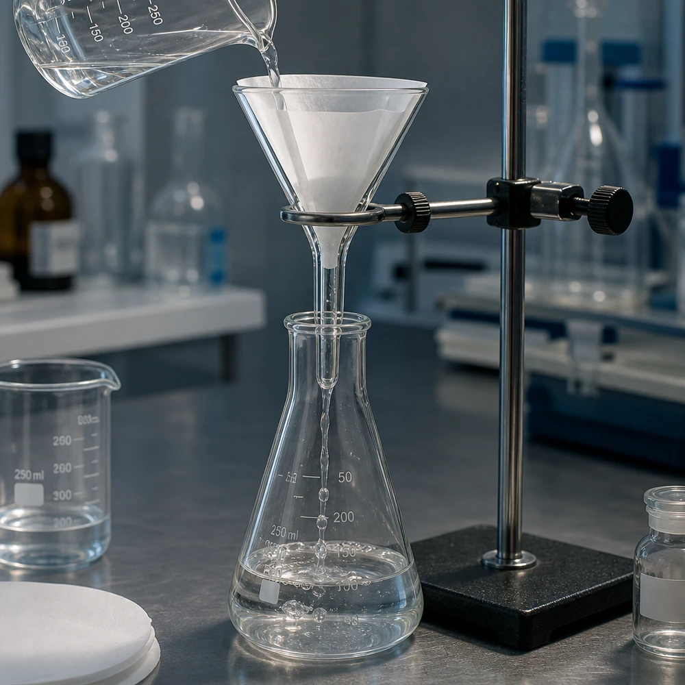 Tragt Ø 30 mm sodakalk, vinkel 60°, kort model Laboratorietragt af kalksodaglas med 30 mm åbning og kompakt design til sikre filtreringsprocesser