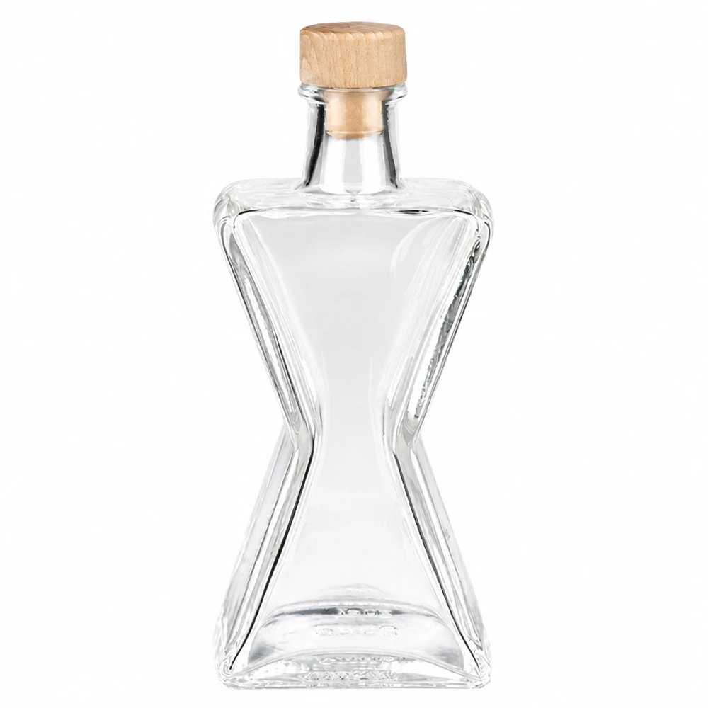 200 ml glasflaske »Star« med træhåndtag og prop UNiTWIST® 200 ml glasflaske Star med træhåndtag kork UNiTWIST - elegant stjerneformet flaske af klart glas med træprop