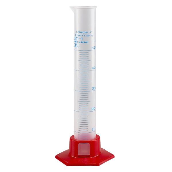 50 ml gradueret PP-målecylinder med rød bund 50 ml gradueret PP-målecylinder med rød bund