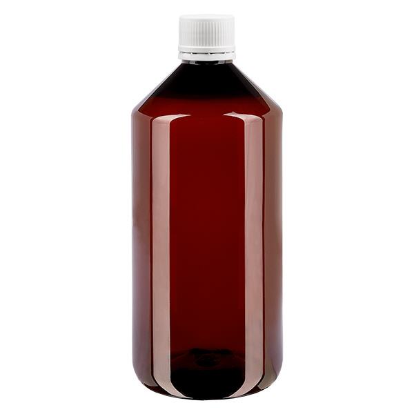 PET-flaske 1000 ml med hvid OV med fine riller PET-flaske 1000 ml med hvid OV med fine riller