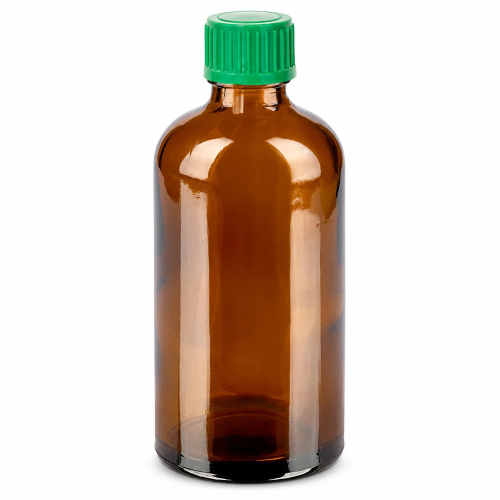 100 ml flaske 11 mm SV grøn OV BrownLine UT18/100 100 ml ravfarvet glasflaske med grønt 11 mm skruelåg til sikker opbevaring
