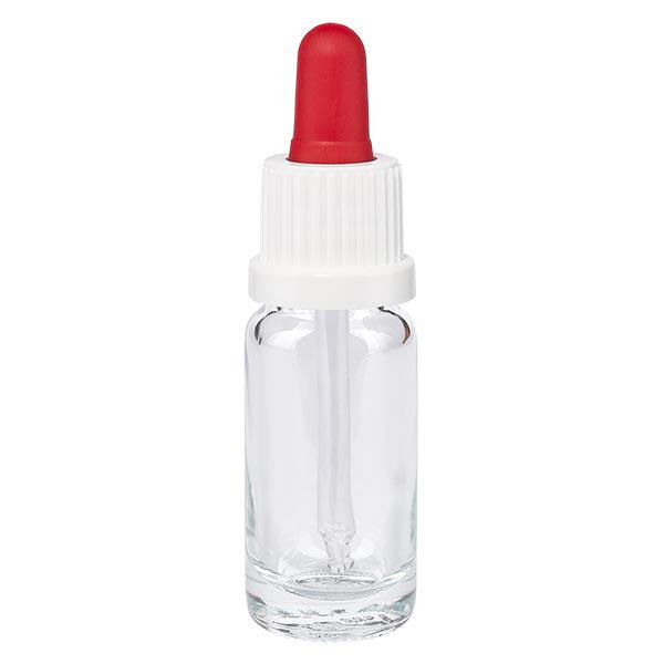 Apoteksflaske klar 10 ml pipette hvid/rød OV Apoteksflaske klar 10 ml pipette hvid/rød OV