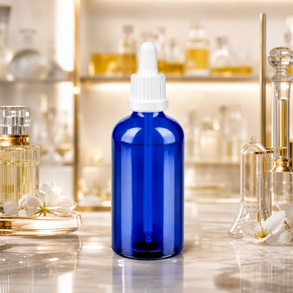 100 ml pipetteflaske hvid OV BlueLine UT18/100 100 ml ravfarvet glasflaske med pipette BlueLine UT18/100 til lysfølsomme stoffer