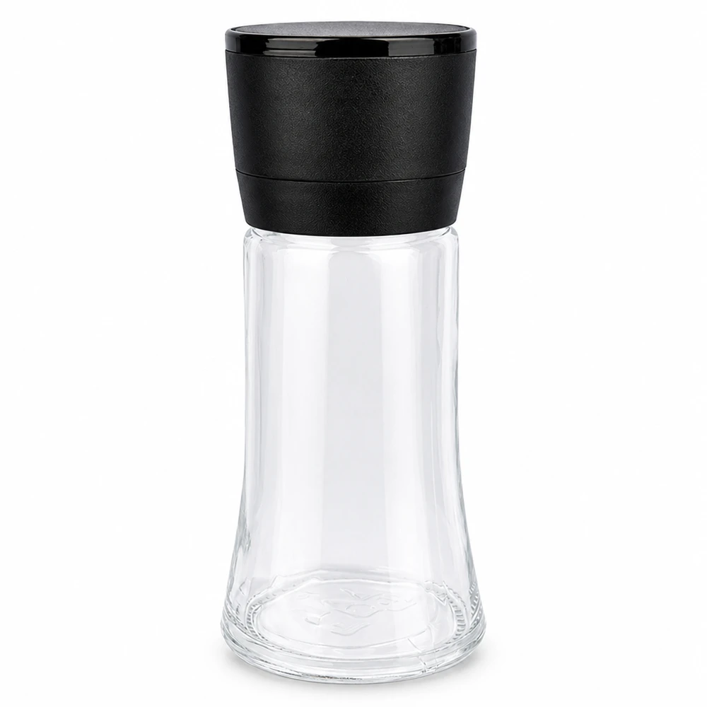 Salt-/krydderikrukke 95 ml med kværn, Vario, sort Salt- og krydderiglas 95 ml med sort Vario-kværn i klart glas