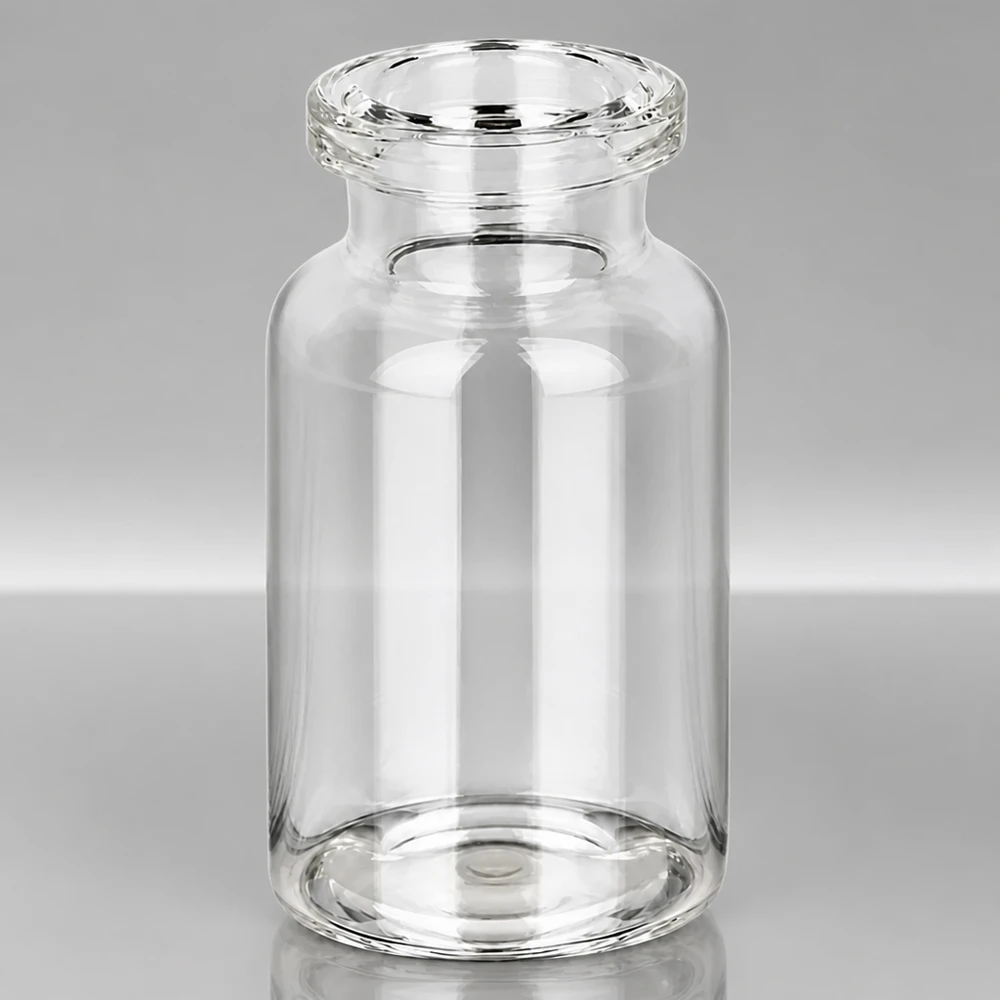Injektionsflaske i klart glas 10 ml Kleine Glasflasche 10ml für Injektionszwecke mit optisch klarer Wandung und präzisem Rollrand
