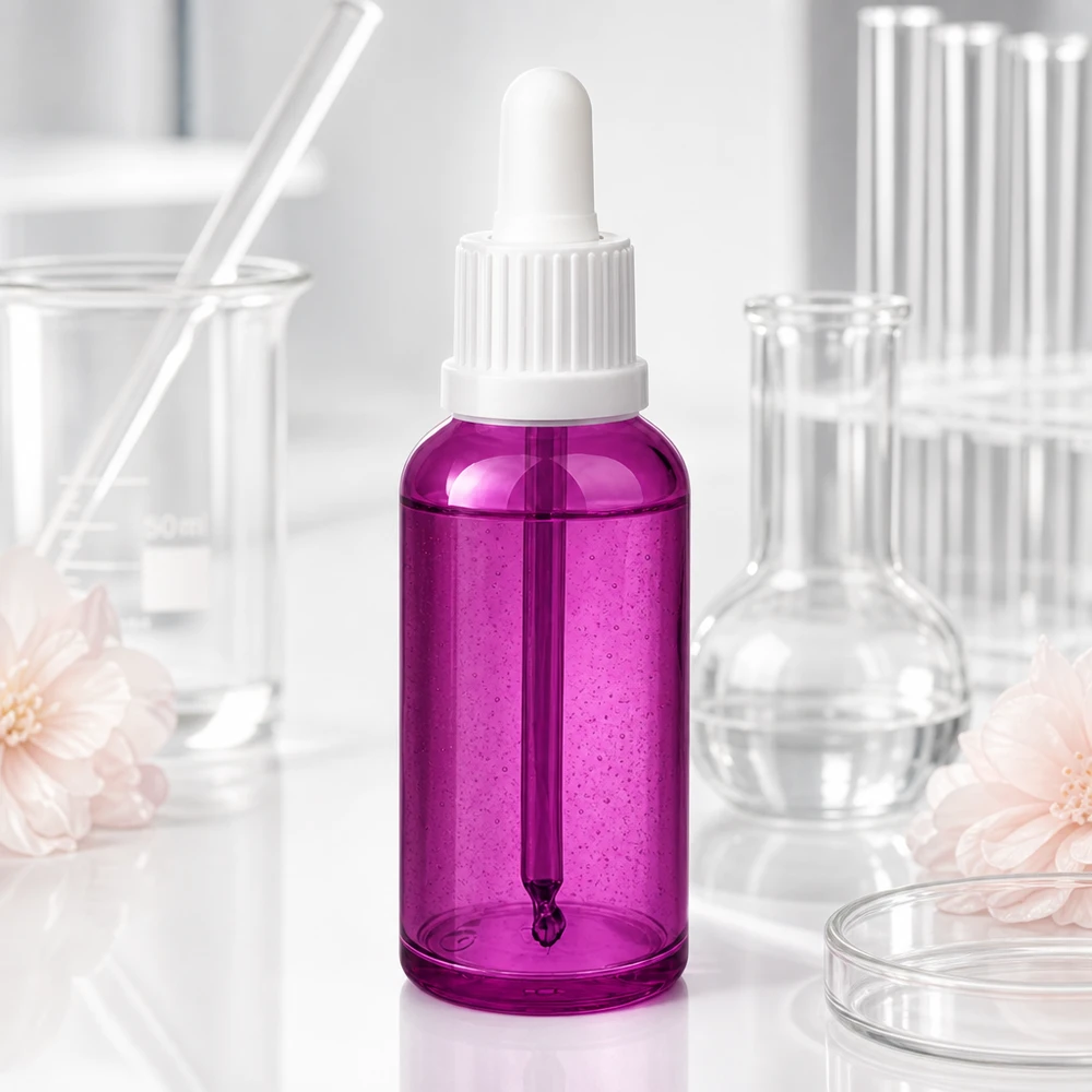 50 ml pipetteflaske hvid Originality skruelåg PurpleLine UT18/50 Gennemsigtig 50 ml dråbeflaske i lilla med ergonomisk hvidt skruelåg