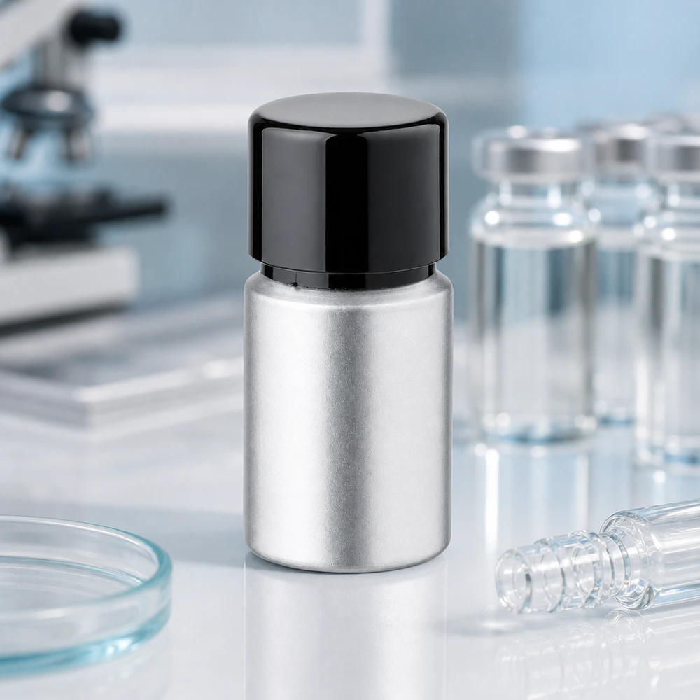 10 ml farvet aluminiumsflaske med skruelåg Bejdset 10 ml aluminiumsflaske - mat sølvfinish med sort skruelåg til professionel brug