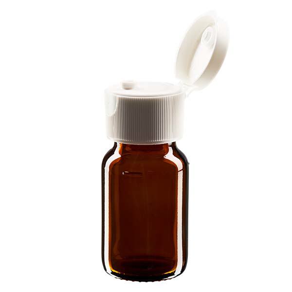 30 ml medicinflaske brun, med flip-top hætte ApoGlas. Farmaceutisk kvalitet fra EU-produktion. 28 mm (PP28) gevind. (sirup, lys glasflaske)