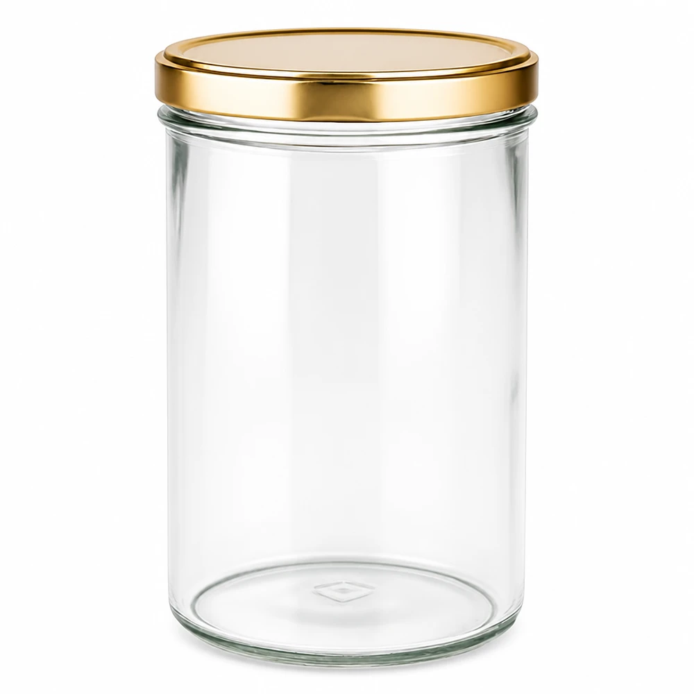 277 ml Briller med BasicSeal-låg guld UNiTWIST 277 ml murerbalje med gyldent BasicSeal-låg UNiTWIST murerbalje opbevaringskrukke transparent