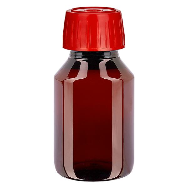 PET-flaske 50 ml med afgasningshætte rød PET-flaske 50 ml med afgasningshætte rød