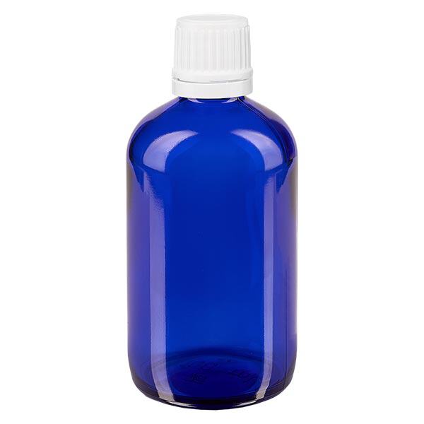 Apoteksflaske blå 100ml dryp v. 1,2 mm hvid OV Apoteksflaske blå 100ml dryp v. 1,2 mm hvid OV