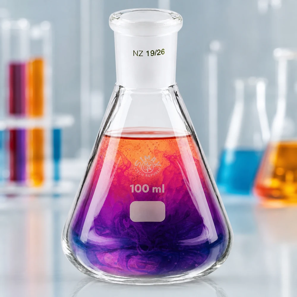 Erlenmeyer-kolbe 100 ml med standard slebet led (19/26) Erlenmeyer-kolbe 100 ml med standard slebet led (19/26)