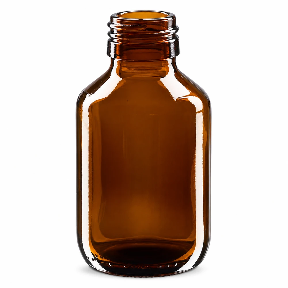 100 ml medicinflaske brun, uden hætte PP28 ApoGlas. Farmaceutisk kvalitet fra EU-produktion. 28 mm gevind. (sirup, let glasflaske) 100 ml medicinflaske brun lavet af ApoGlas af høj kvalitet uden hætte PP28