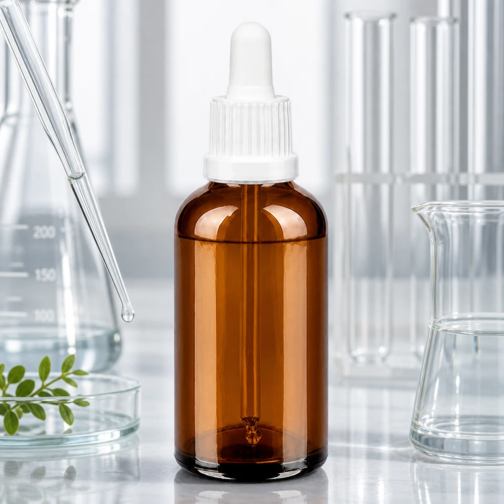 50 ml pipetteflaske hvid OV BrownLine UT18/50 50 ml pipetteflaske af brunt glas med dråbetæller til kosmetik og aromaterapi