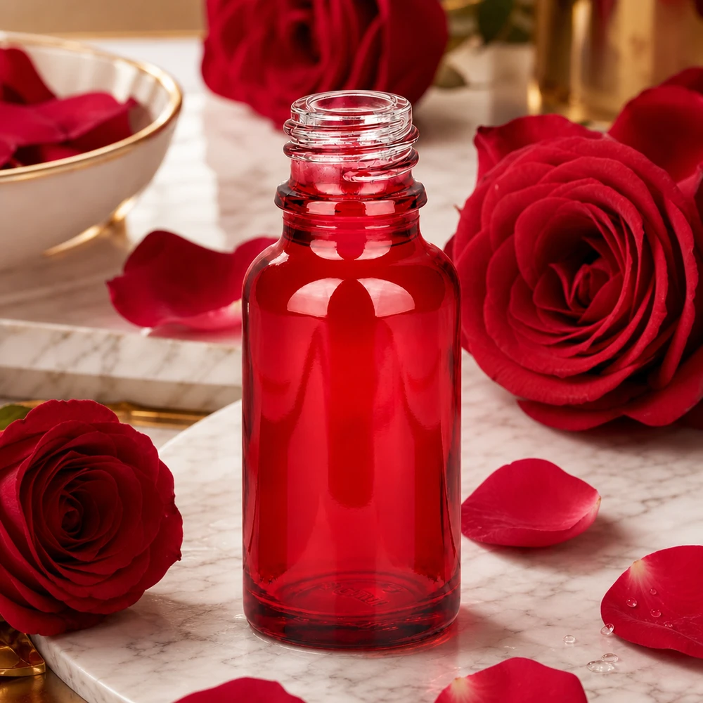 20 ml Apoteksflaske RedLine UT18/20 UNiTWIST Rød 20 ml RedLine apotekerflaske UT18/20 UNiTWIST med elegant design til kosmetik og aromaterapi