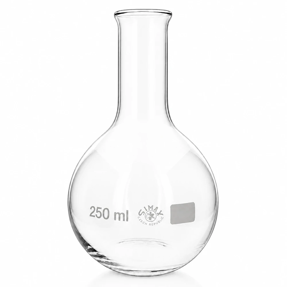 Stående kolbe 250 ml med smal hals 250 ml standkolbe med smal hals lavet af gennemsigtigt borosilikatglas til præcise målinger