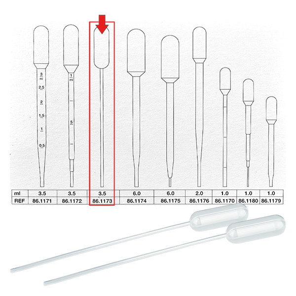 Transferpipette, nominel volumen: 3,5 ml, (LxB): 155 x 12,5 mm, materiale: LD-PE, transparent, dråbestørrelse: 30 µl - 45 µl, 500 stk./karton Transferpipette, nominel volumen: 3,5 ml, (LxB): 155 x 12,5 mm, materiale: LD-PE, transparent, dråbestørrelse: 30 µl - 45 µl, 500 stk./karton