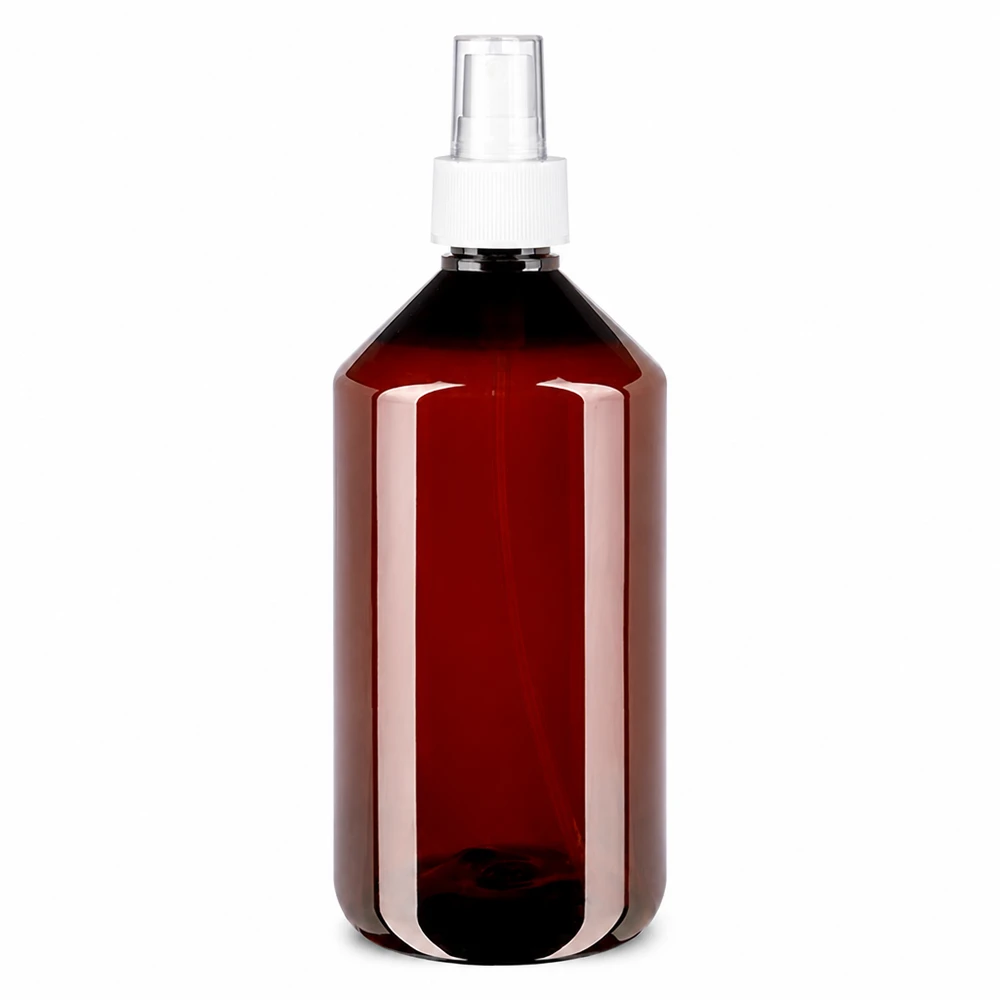 PET-flaske 750 ml med forstøver hvid PET-flaske, 750 ml, brun med hvid sprøjtehoved til kosmetik og husholdning