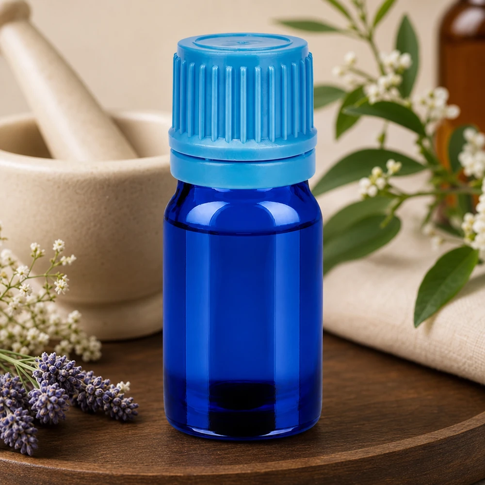 5 ml flaske 11 mm SV blå OV BlueLine UT18/5 Professionel 5 ml BlueLine-glasflaske med 11 mm hætte til aromaterapi