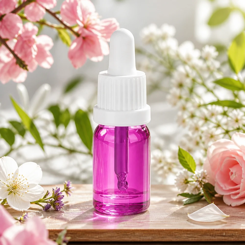 5 ml pipetteflaske hvid originalitet skruelåg PurpleLine UT18/5 Kompakt 5 ml pipetteflaske med gennemsigtigt violet glas og hvid dråbehætte