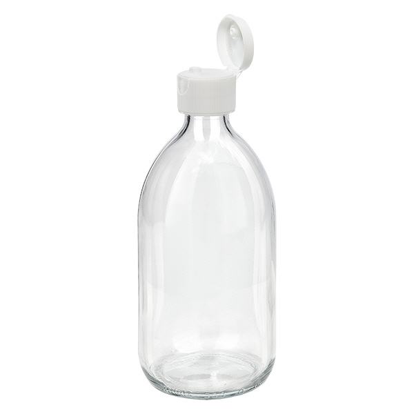 500 ml medicinflaske klar, med flip top ApoGlas. Farmaceutisk kvalitet fra EU-produktion. 28 mm (PP28) gevind. (sirup, let glasflaske) 500 ml medicinflaske klar, med flip top ApoGlas. Farmaceutisk kvalitet fra EU-produktion. 28 mm (PP28) gevind. (sirup, let glasflaske)