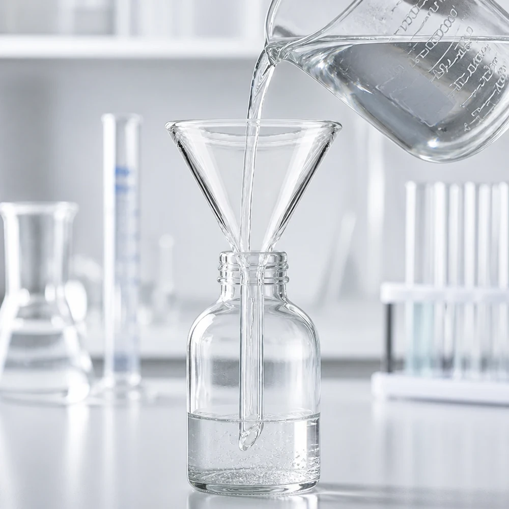 Tragt Ø 45 mm sodakalk, vinkel 60°, kort model Præcisionstragt 45 mm lavet af robust sodakalkglas med 60 graders tragtvinkel til laboratoriearbejde