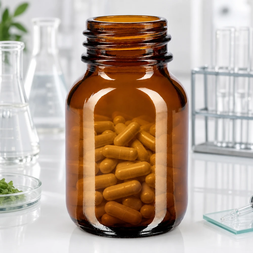 50 ml flaske med bred hals i ravfarvet glas Brun glasflaske 50 ml med bred åbning, ideel til kapsler og tabletter