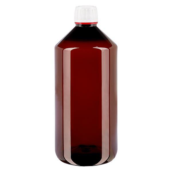 PET-flaske 1000 ml med hvid OV med fine riller PET-flaske 1000 ml med hvid OV med fine riller