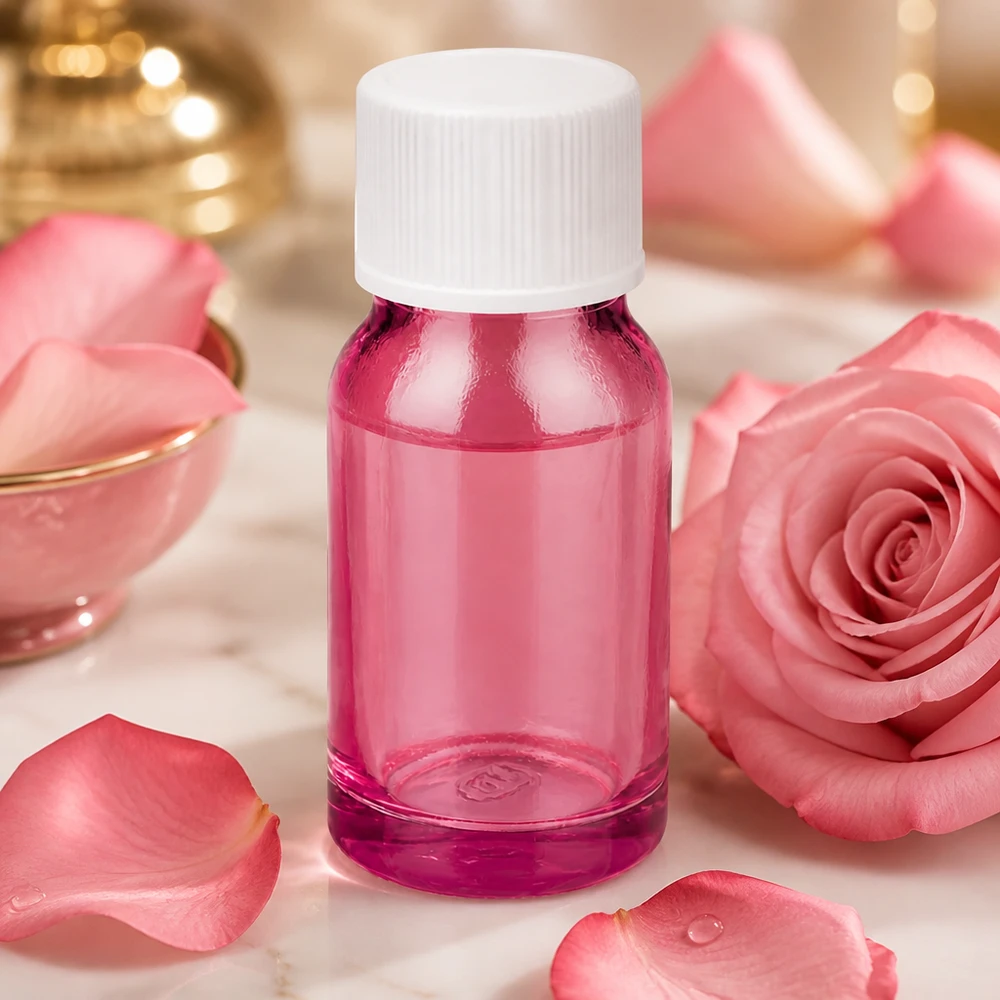10 ml flaske 11 mm skruelåg hvid standard PurpleLine UT18/10 Lilla 10 ml flaske med 11 mm åbning og hvid standardhætte til rosenvand og parfume