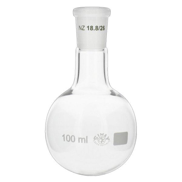 Rundbundet kolbe 100 ml med standard slebet led (19/26) Rundbundet kolbe 100 ml med standard slebet led (19/26)