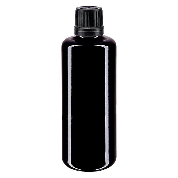 Apoteksflaske viol. 50ml skrue v. sort skænkeprop r. OV Apoteksflaske viol. 50ml skrue v. sort skænkeprop r. OV