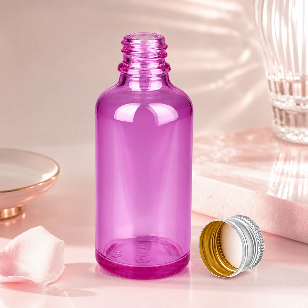 50 ml flaske 11 mm skruelåg aluminium-sølv standard PurpleLine.UT18/50 50 ml violet krukke med aluminiumslåg - ideel til lysfølsomme olier og essenser