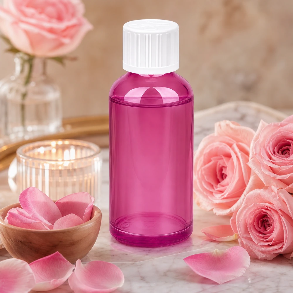 50 ml flaske 11 mm skruelåg hvid standard børnesikret PurpleLine UT18/50 Kompakt 50 ml flaske i Purple Line-design med standardhætte til aromaterapi