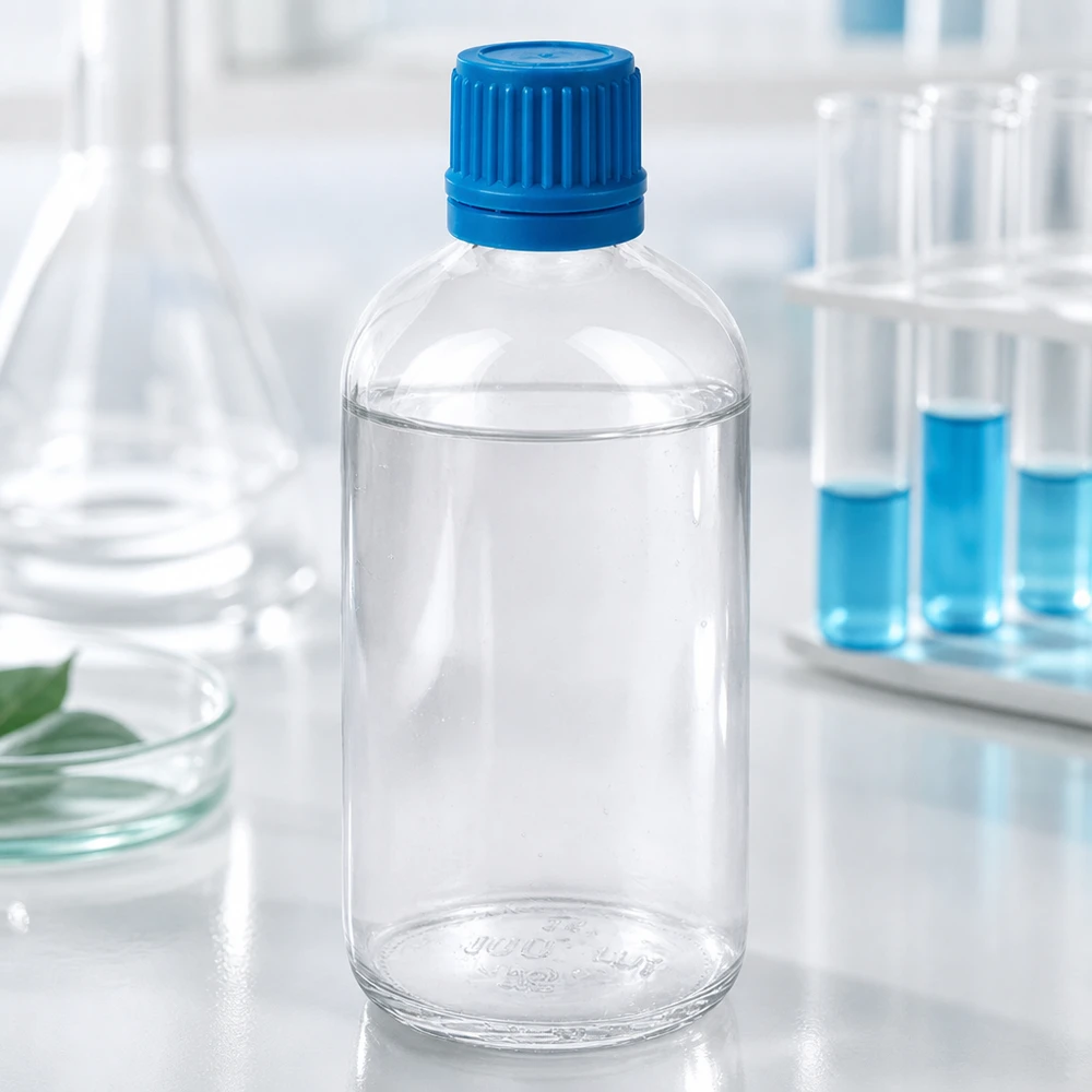 100 ml flaske 11 mm SV blå OV ClearLine UT18/100 Gennemsigtig 100 ml ClearLine-laboratorieflaske med blå originalitetslukning (OV) i laboratoriemiljøet