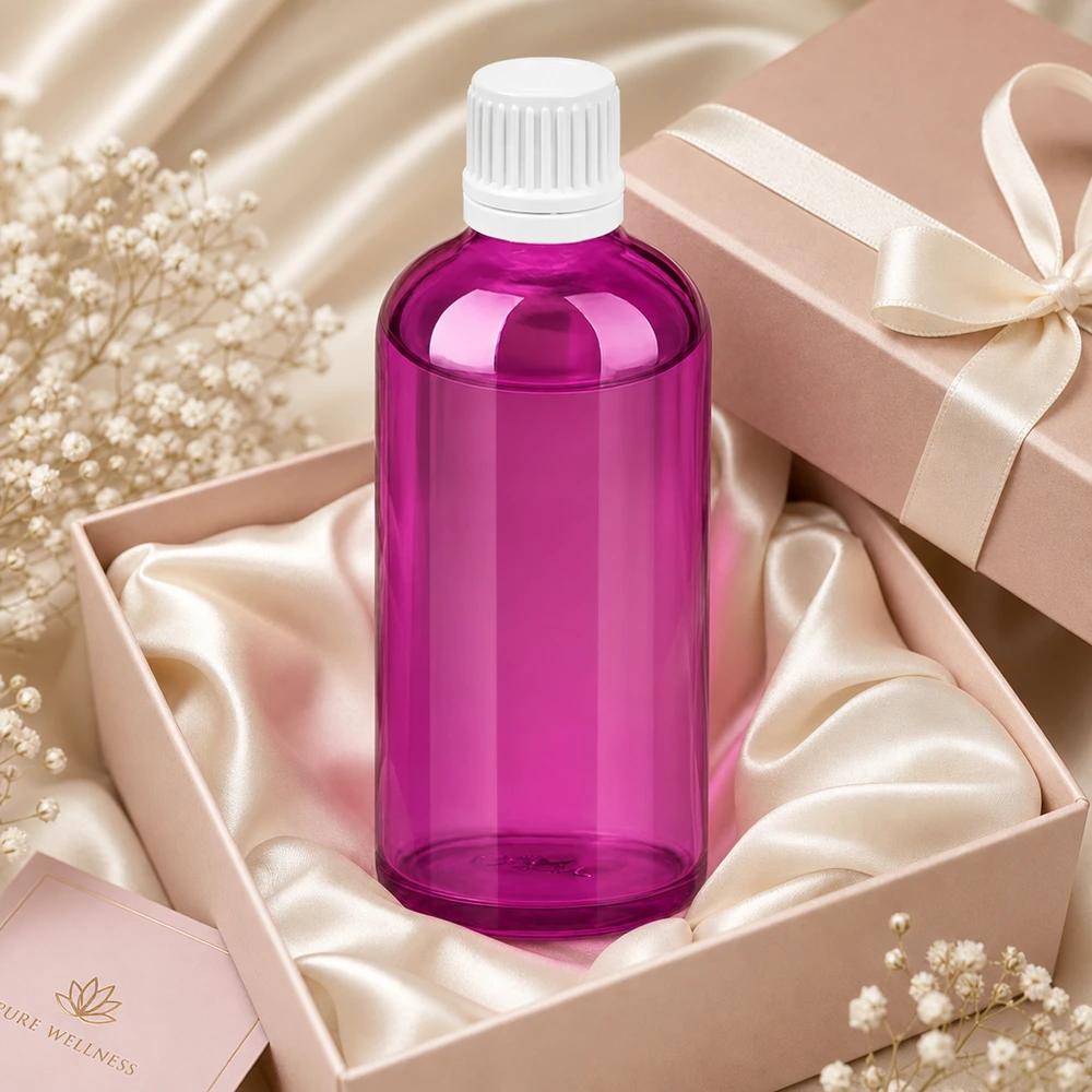 100 ml dråbeflaske 0,7 mm hvid Originality skruelåg PurpleLine UT18/100 Praktisk 100 ml PurpleLine-dråbeflaske med gennemsigtigt lilla design for nem kontrol af fyldningsniveauet