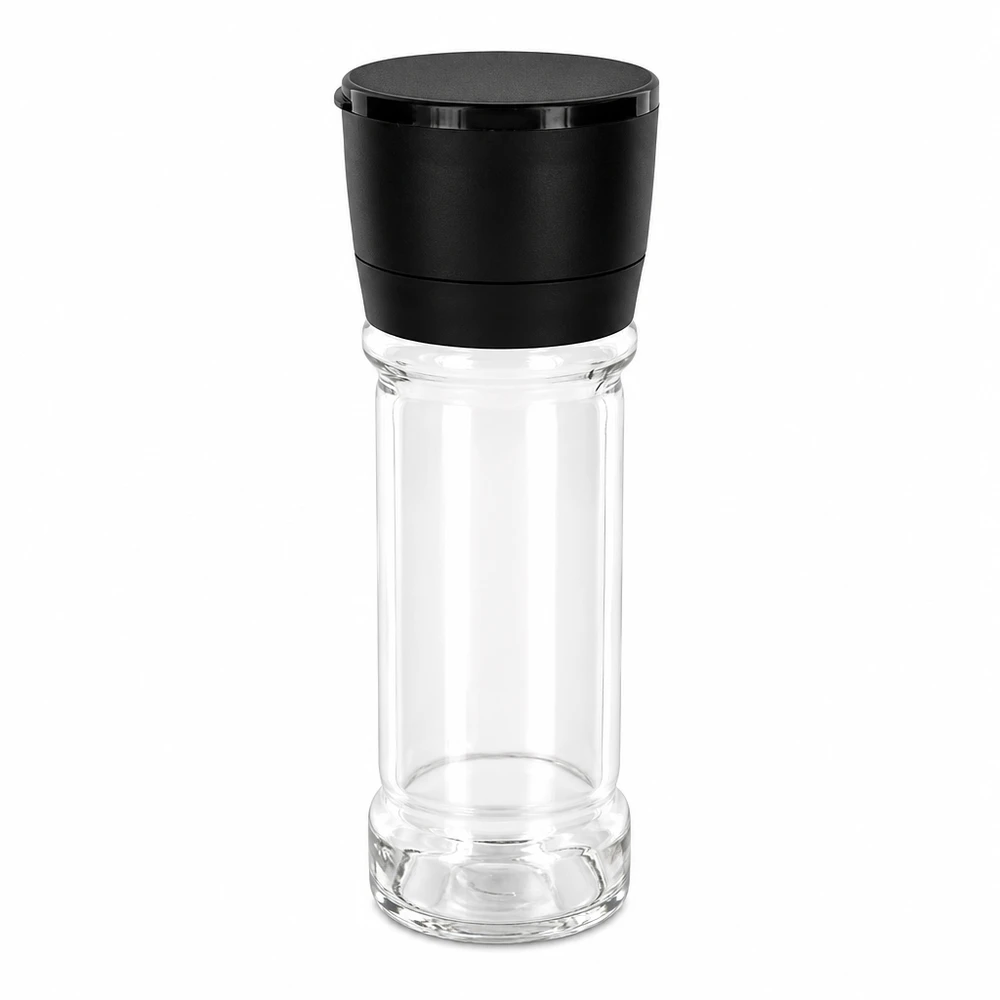 Salt-/krydderikrukke 100 ml med kværn, Vario, sort Salt- og krydderiglas 100 ml med sort Vario-kværn i klart glas