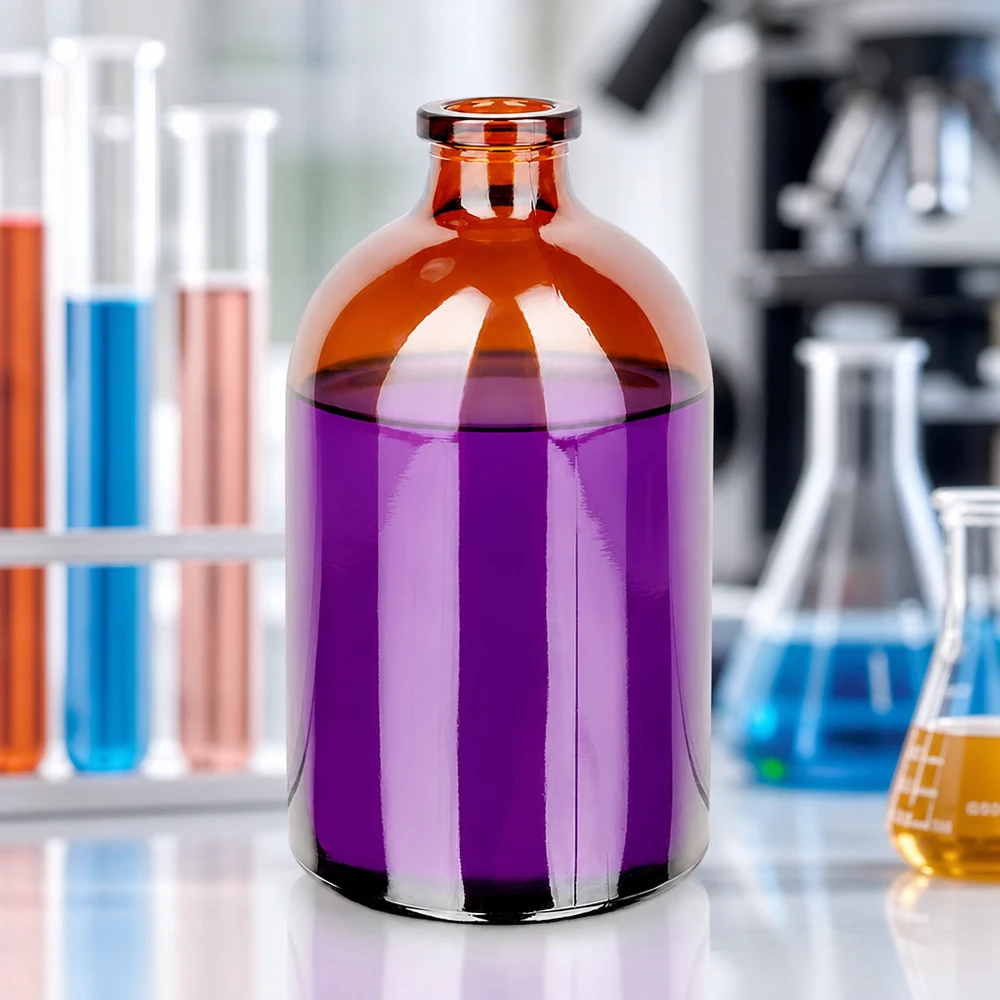 Injektionsflaske af ravfarvet glas 100 ml 100ml Injektionsflasche Braunglas zur sterilen Medikamentenaufbewahrung in professioneller Laborumgebung