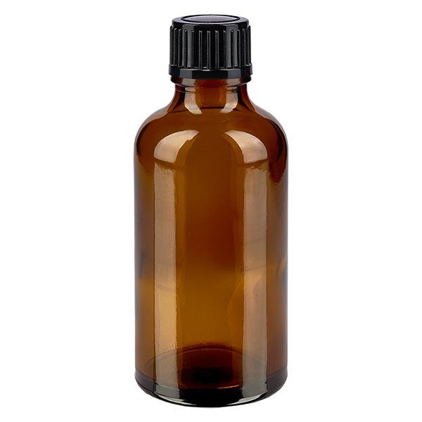 Apoteksflaske brun 50ml dryp v. 1mm sort pc