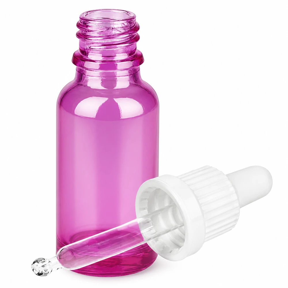20 ml pipetteflaske hvid Originality skruelåg PurpleLine UT18/20 Lilla glasflaske 20 ml med pipette til kosmetik og æteriske olier