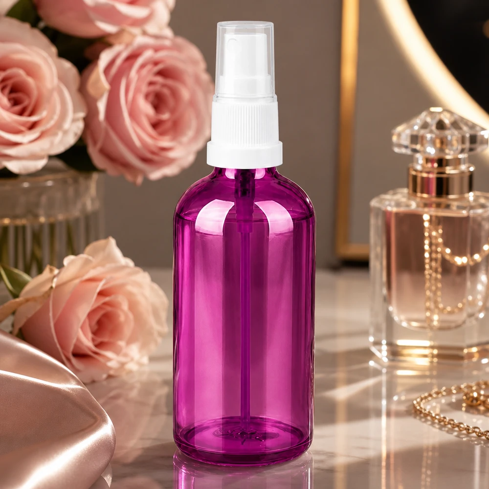 100 ml sprayflaske hvid/transparent Standard PurpleLine UT18/100 Lilla kosmetikflaske 100 ml med praktisk spraytilbehør til ansigtstoner og toner