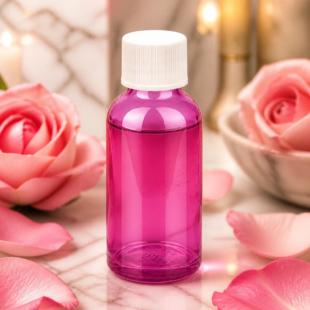 30 ml flaske 11 mm skruelåg hvid standard PurpleLine UT18/30 Lilla 30 ml flaske med hvid hætte, ideel til parfume og aromaterapi
