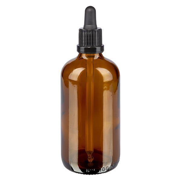 Apoteksflaske brun 100 ml pipette sort OV
